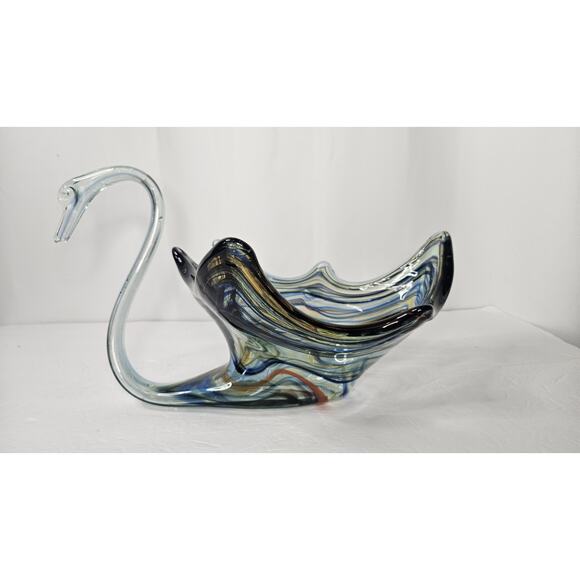 Vintage Large Hand Blown Glass Multi-Colored Swan Bowl Centerpiece 12" - Picture 4 of 8
